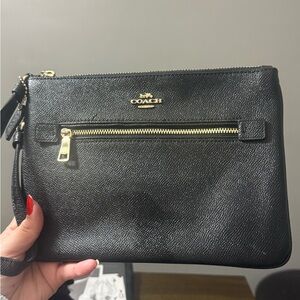 Coach Black Wristlet with Gold Zipper